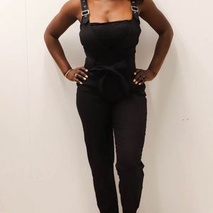 Black Tye Front Overalls